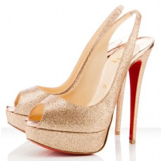 Pantofi sport Christian Louboutin Lady Peep 140mm cu talpă plată, aurii