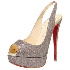 Pantofi sport Christian Louboutin Lady Peep 140mm cu talpă plată, argintii