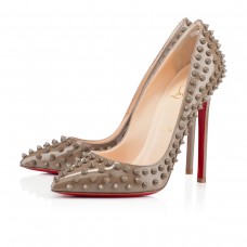 Pantofi cu toc Christian Louboutin Pigalle Spikes 120mm, culoare taupe