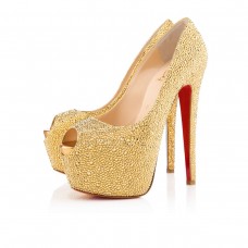 Pantofi Christian Louboutin Highness Strass 160mm cu vârf deschis, galbeni
