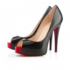 Pantofi Christian Louboutin Vendome 120mm cu vârf deschis, negri/roșii
