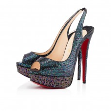 Pantofi Christian Louboutin Lady Peep Sling 140mm pentru ocazii speciale, albaștri, Khol Pantofi Christian Louboutin Lady Peep Sling 140mm pentru ocazii speciale, albaștri, Khol