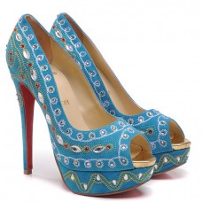 Pantofi Christian Louboutin Bollywoody 140mm cu vârful deschis, albaștri