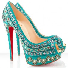 Pantofi Christian Louboutin Bollywoody 140mm cu vârf deschis, culoare turcoaz