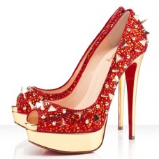 Pantofi cu toc înalt Christian Louboutin Very Mix 140mm, cu vârf deschis, roșii