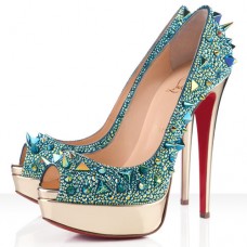 Pantofi cu toc înalt Christian Louboutin Very Mix 140mm, cu vârf deschis, verzi